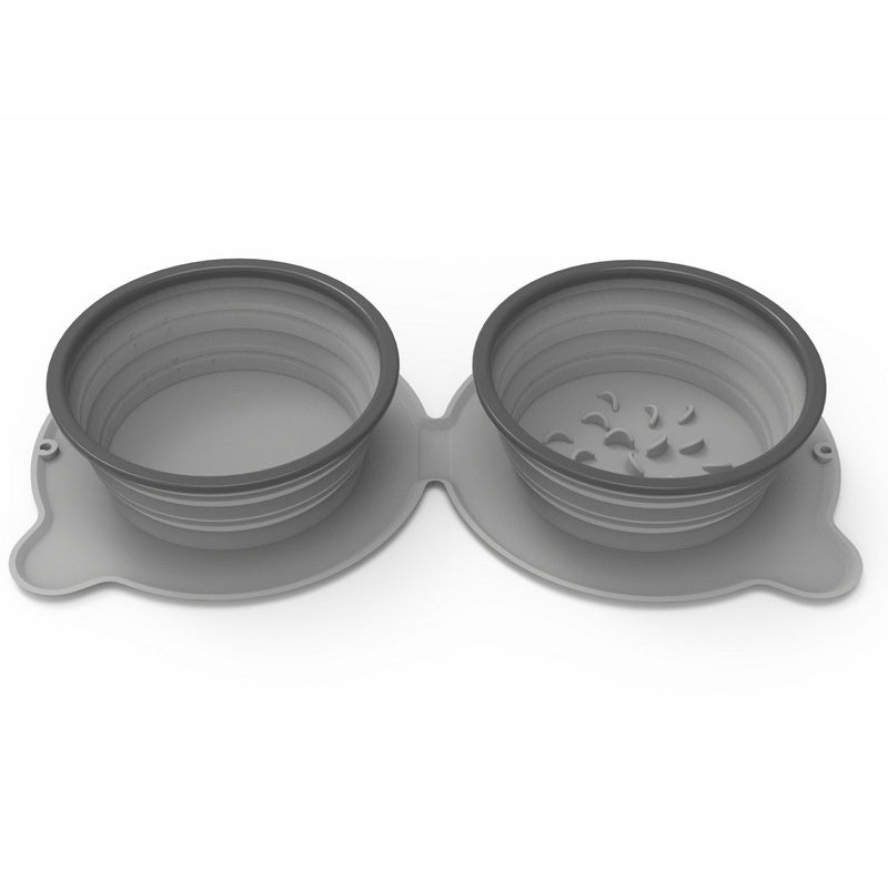 Silicone Double Pet Bowls - Foldable, Anti-Choke, Outdoor Use