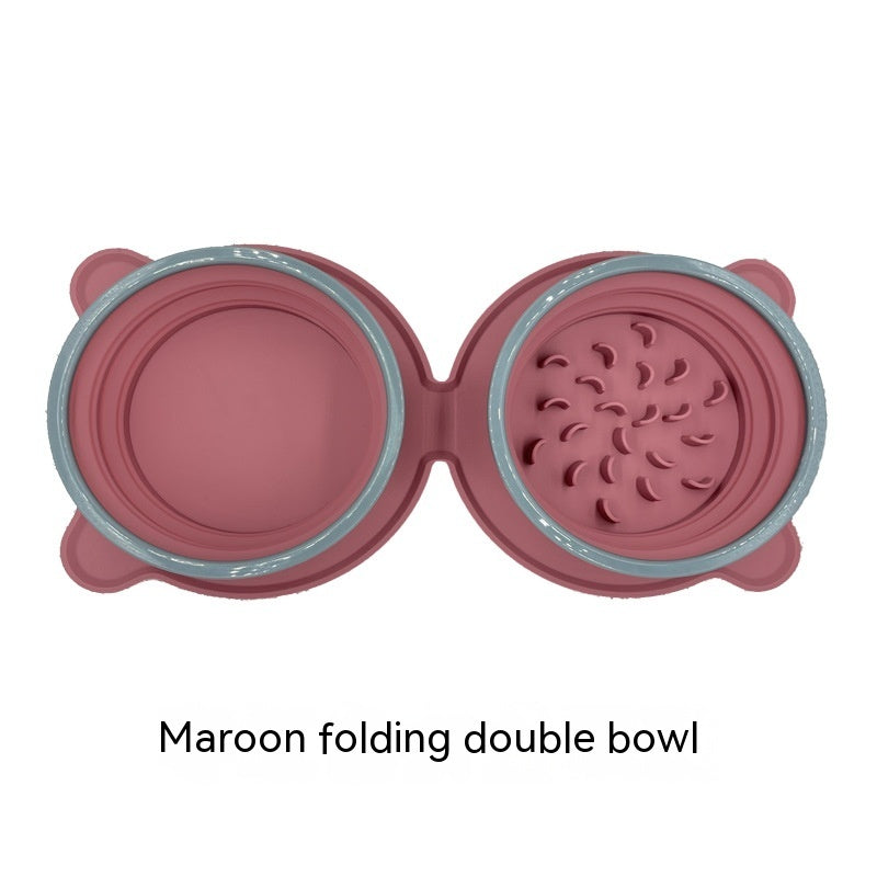 Silicone Double Pet Bowls - Foldable, Anti-Choke, Outdoor Use