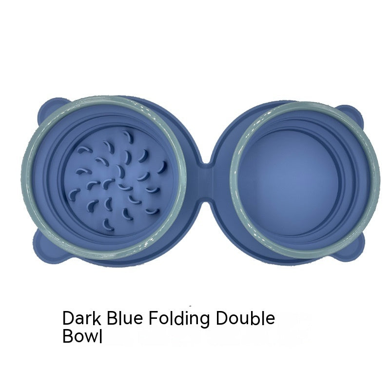 Silicone Double Pet Bowls - Foldable, Anti-Choke, Outdoor Use