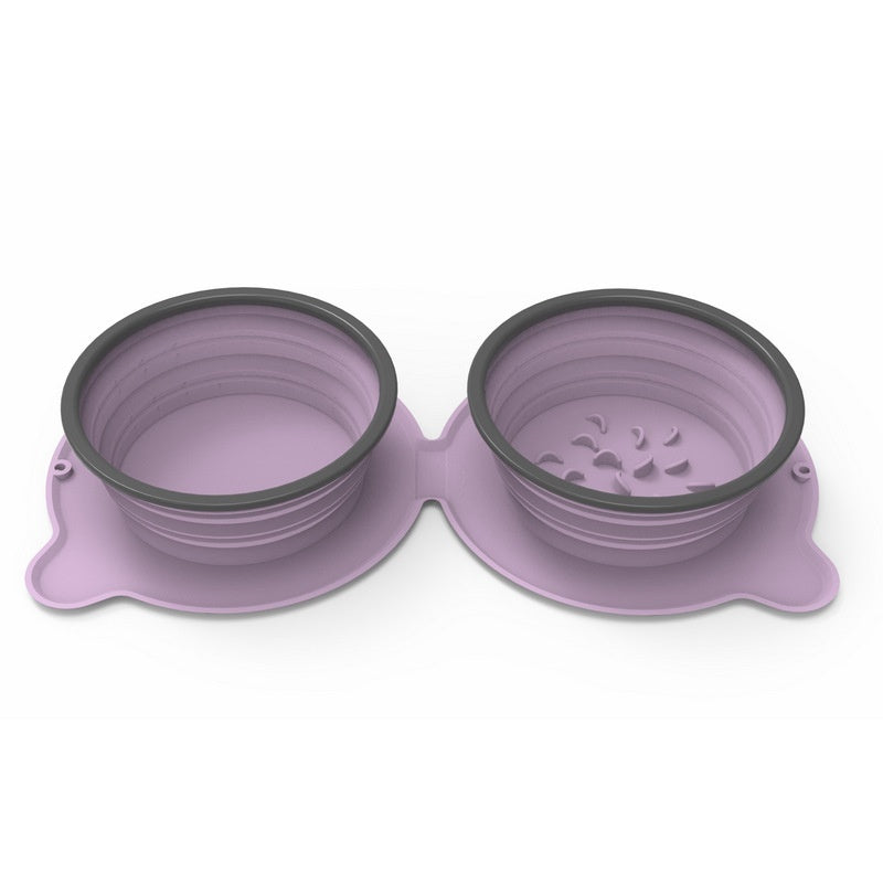 Silicone Double Pet Bowls - Foldable, Anti-Choke, Outdoor Use