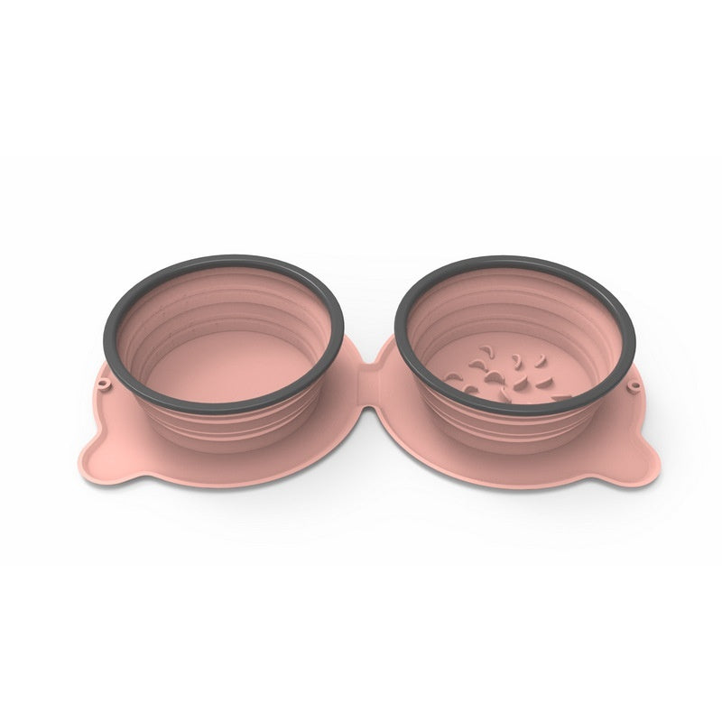 Silicone Double Pet Bowls - Foldable, Anti-Choke, Outdoor Use