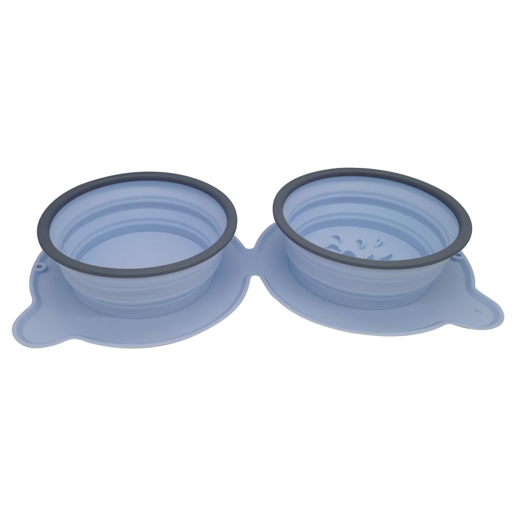 Silicone Double Pet Bowls - Foldable, Anti-Choke, Outdoor Use