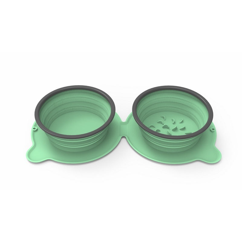 Silicone Double Pet Bowls - Foldable, Anti-Choke, Outdoor Use